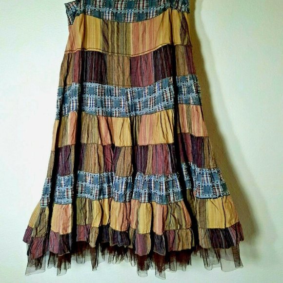 Giorgio M/L Peasant Tiered Prairie Patchwork Skirt  Multi Tulle Underskirt - Picture 1 of 8